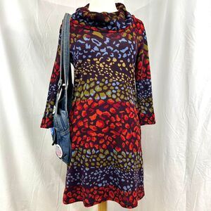 Angie‎ Purple Multicolor Cheetah Animal Print Cowl Neck Sweater Dress Sz S Artsy